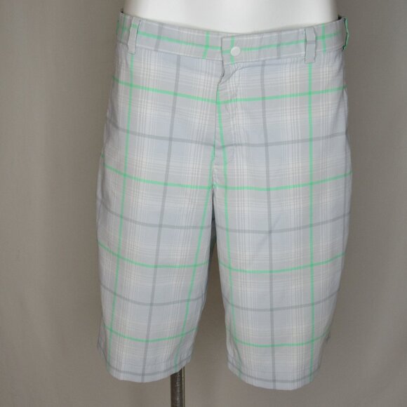 Nike Golf Performance Shorts Gray Green Plaid Shorts 12" Men's 34 - Picture 1 of 8
